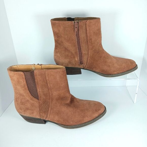 NINE WEST Women's Brown Suede Ankle Boots 8.5M Low Heel Western Zip Rodeo - Picture 3 of 16